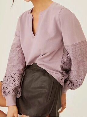 Anthropologie Eyelet Lace Refined Sweatshirt - Women’s L